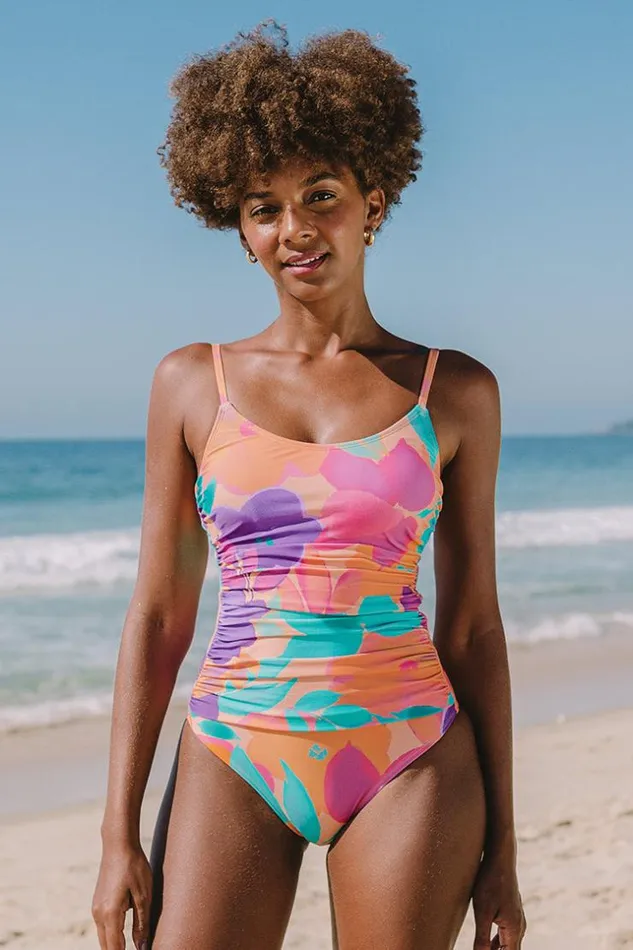 Women Tummy Control Swimsuits Cupshe Lush Garden Round Neck Shirred Front One Piece Swimsuit Multicolor