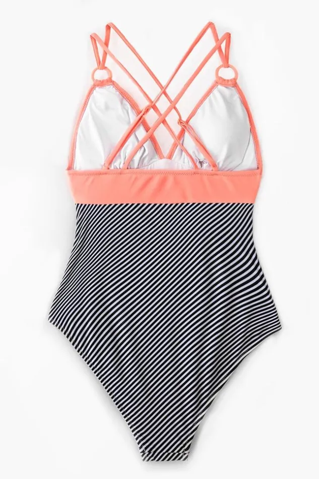 Women Tummy Control Swimsuits Cupshe Peachy And Striped One Piece Swimsuit Multicolor