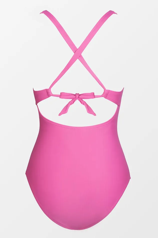 Women Tummy Control Swimsuits Cupshe Seaside Holiday Double Straps Side Shirred One Piece Swimsuit Pink