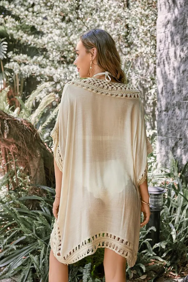 Women Tunic Cover Ups Cupshe Milan Vneck Cut Out Short Cover Up Beige