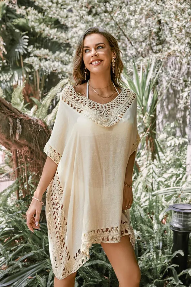 Women Tunic Cover Ups Cupshe Milan Vneck Cut Out Short Cover Up Beige