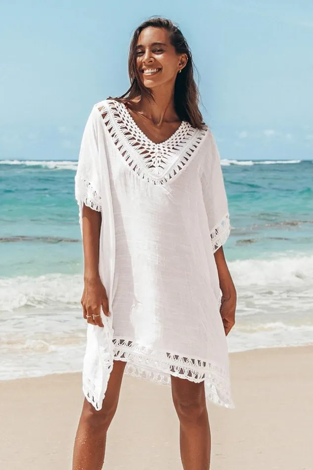 Women Tunic Cover Ups Cupshe White Crochet Dolman Sleeve Cover Up White