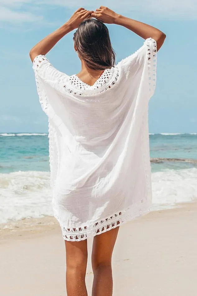 Women Tunic Cover Ups Cupshe White Crochet Dolman Sleeve Cover Up White