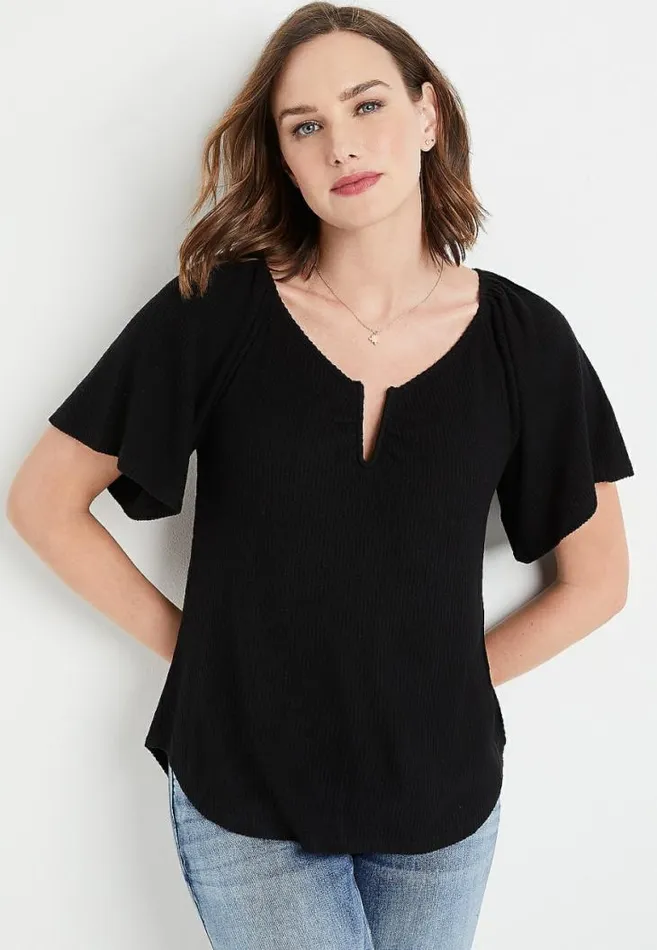 Women V Neck Flutter Sleeve Top Maurices Tops