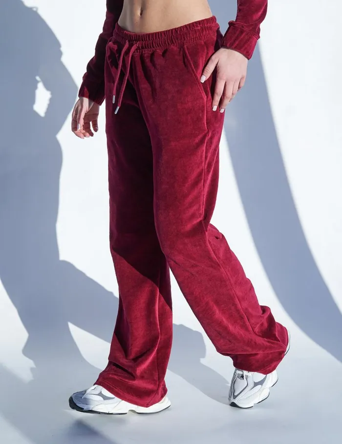 Women Velour Flared Trousers Cherry Red Red Public Desire Two Piece Sets