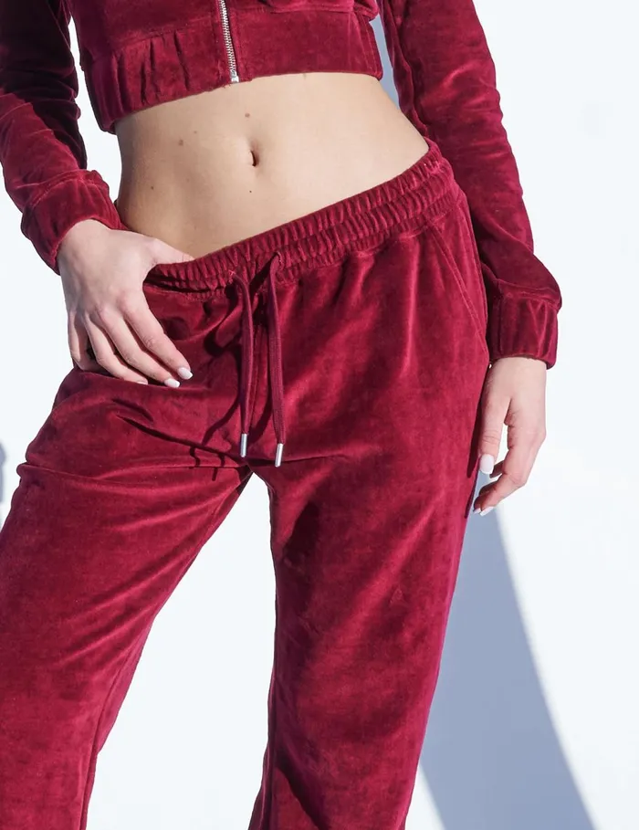 Women Velour Flared Trousers Cherry Red Red Public Desire Two Piece Sets