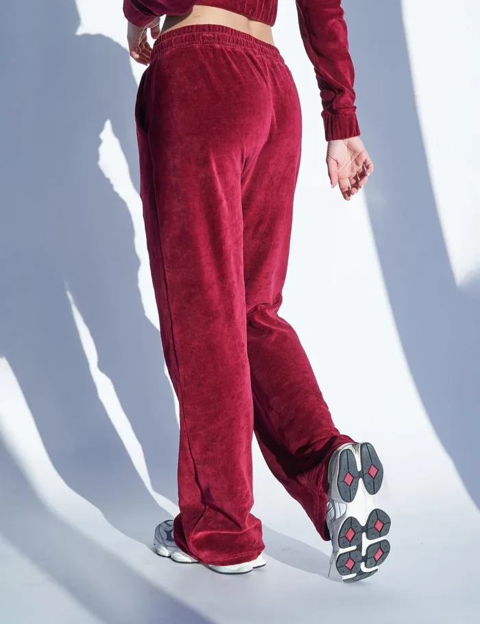 Women Velour Flared Trousers Cherry Red Red Public Desire Two Piece Sets