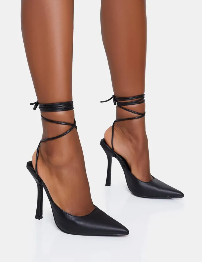 Women Verity Black Pu Black Public Desire Lace Up Heels
