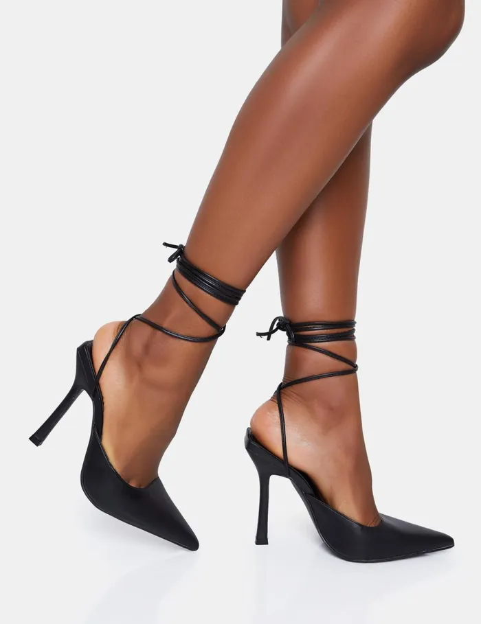 Women Verity Black Pu Black Public Desire Lace Up Heels