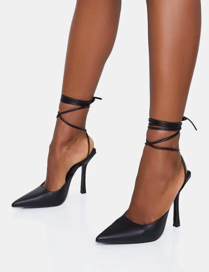 Women Verity Black Pu Black Public Desire Lace Up Heels