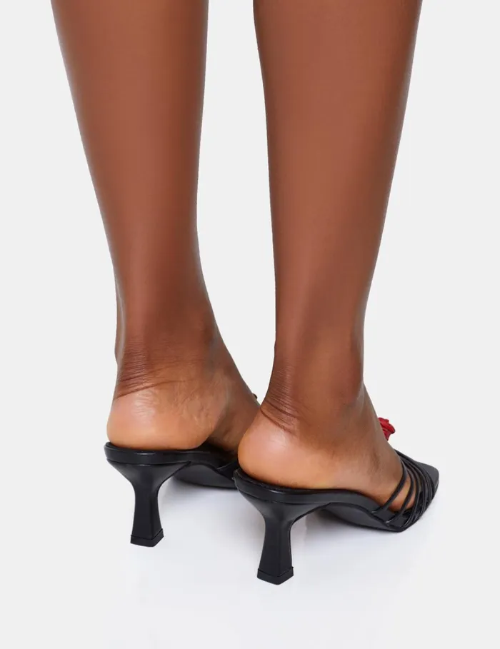 Women Vertigo Black Flower Detail Strappy Mid Heels Black Public Desire Heeled Mules