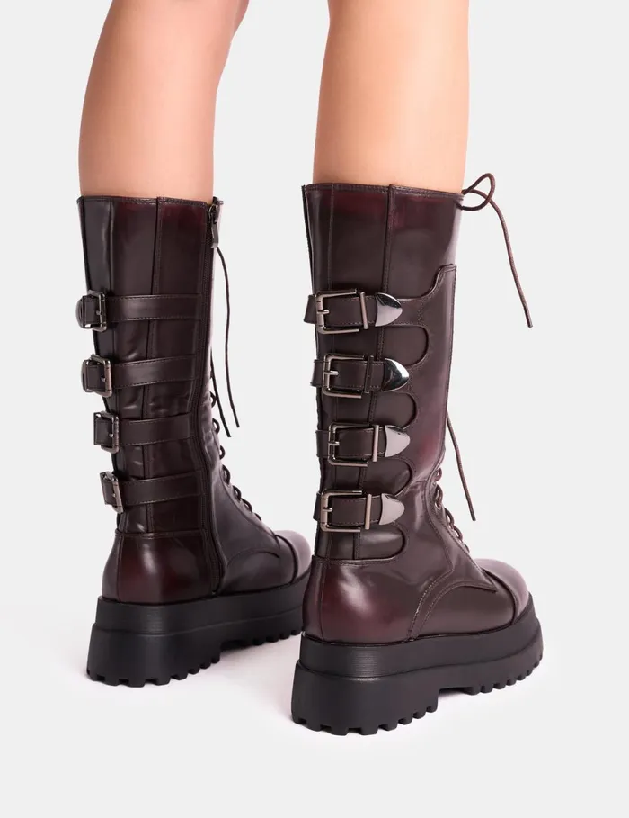 Women Vex Burgundy Multi Buckle Detail Lace Up Knee High Boots Burgundy Public Desire Knee High Boots Women Vex Burgundy Multi Buckle Detail Lace Up Knee High Boots Burgundy Public Desire Knee High Boots