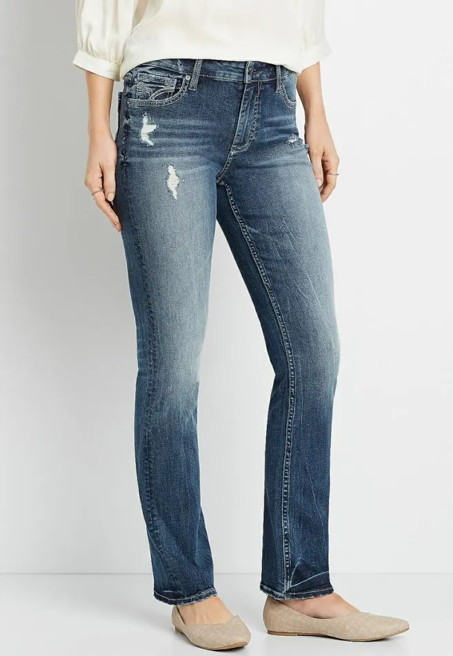 Women Vigoss Dark Wash Faux Flap Pocket Slim Boot Jean Maurices Jeans