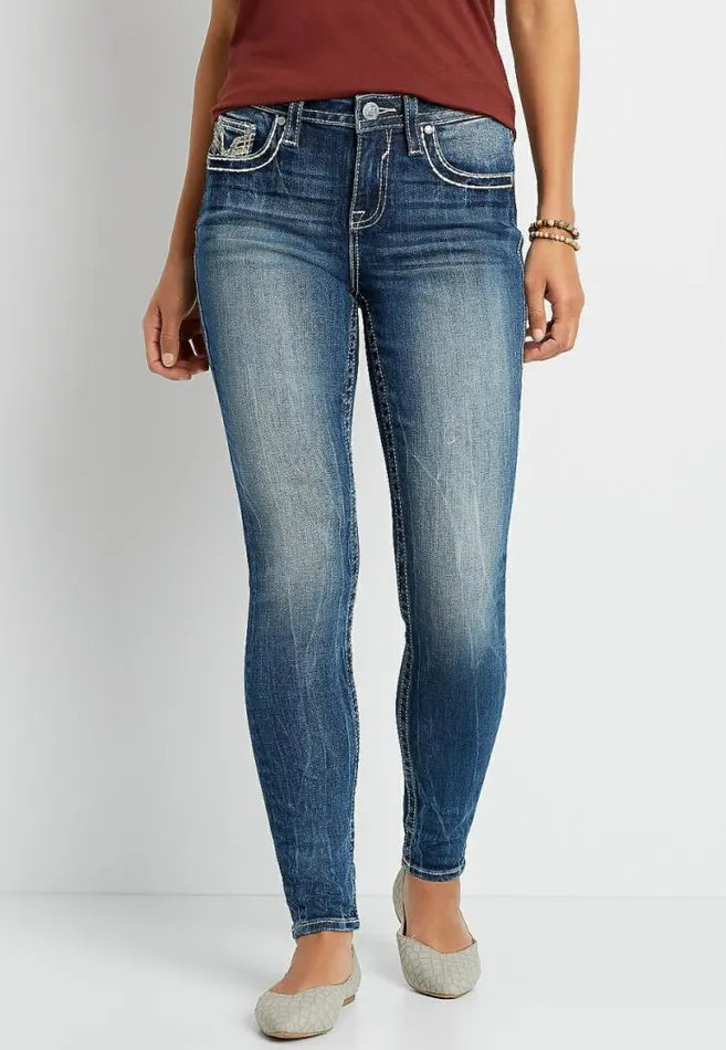 Women Vigoss High Rise Medium Gold Stitch Skinny Jean Maurices Jeans