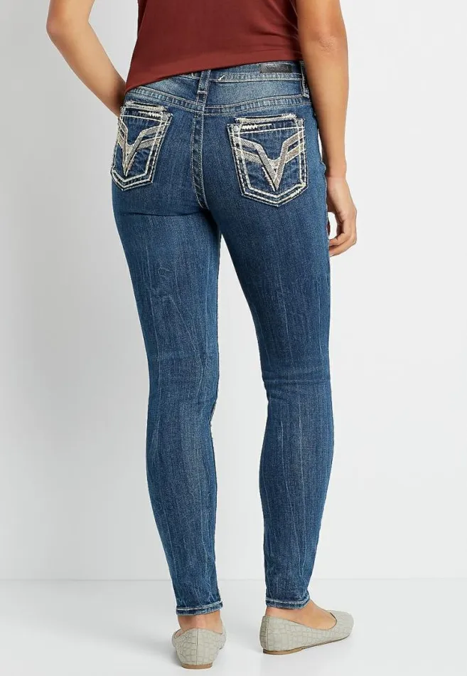 Women Vigoss High Rise Medium Gold Stitch Skinny Jean Maurices Jeans