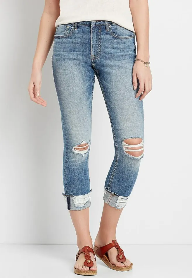 Women Vigoss High Rise Medium Ripped Cropped Jean Maurices Bottoms