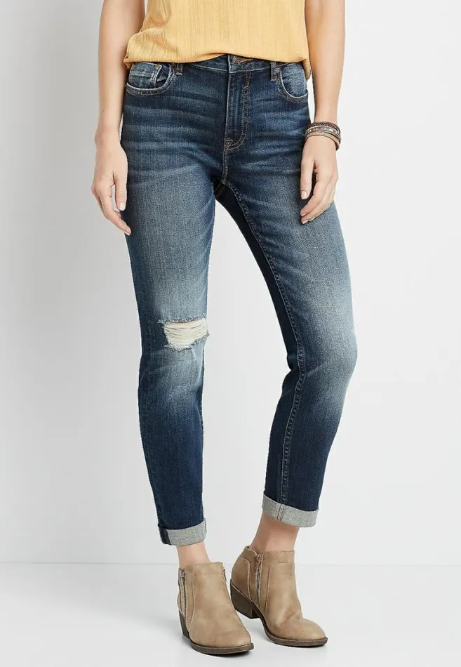 Women Vigoss Thompson Dark Destructed Boyfriend Jean Maurices Jeans