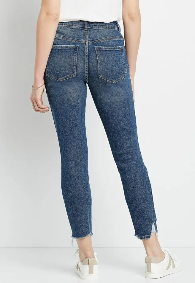 Women Vintage High Rise Dark Destructed Mom Jean Maurices Jeans