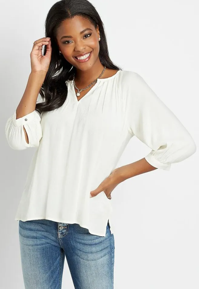 Women White 34 Sleeve Peasant Top Maurices Tops