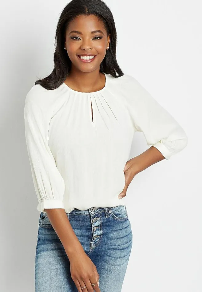Women White 34 Sleeve Peasant Top Maurices Tops