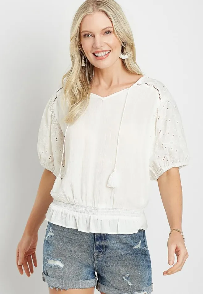 Women White Eyelet Lace Puff Sleeve Top Maurices Tops