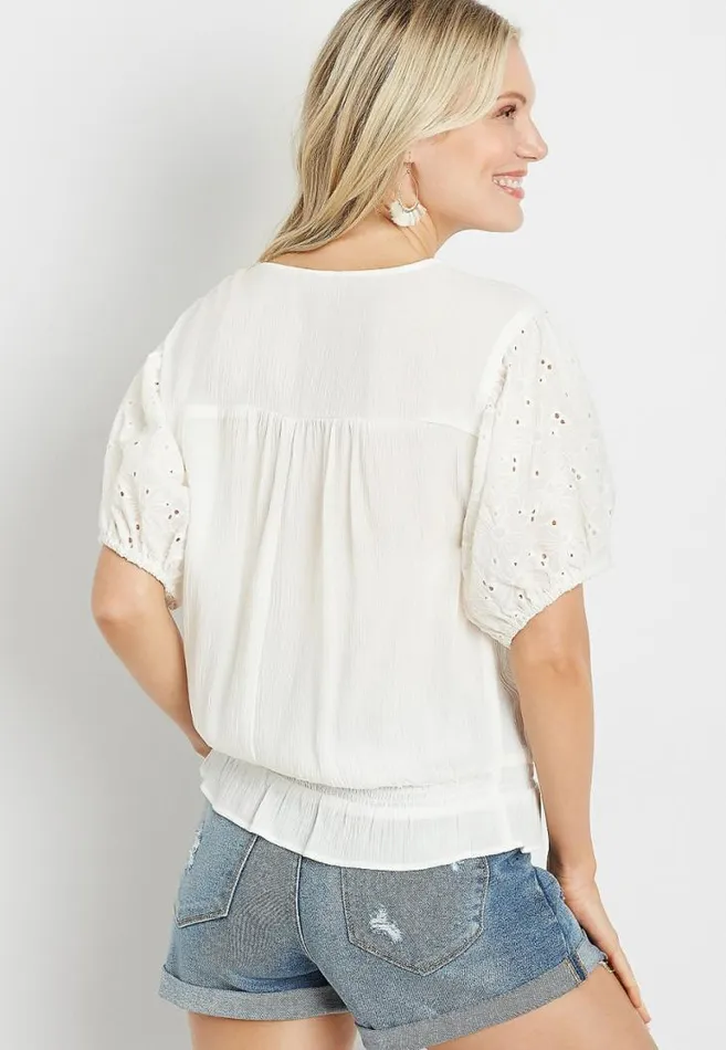 Women White Eyelet Lace Puff Sleeve Top Maurices Tops