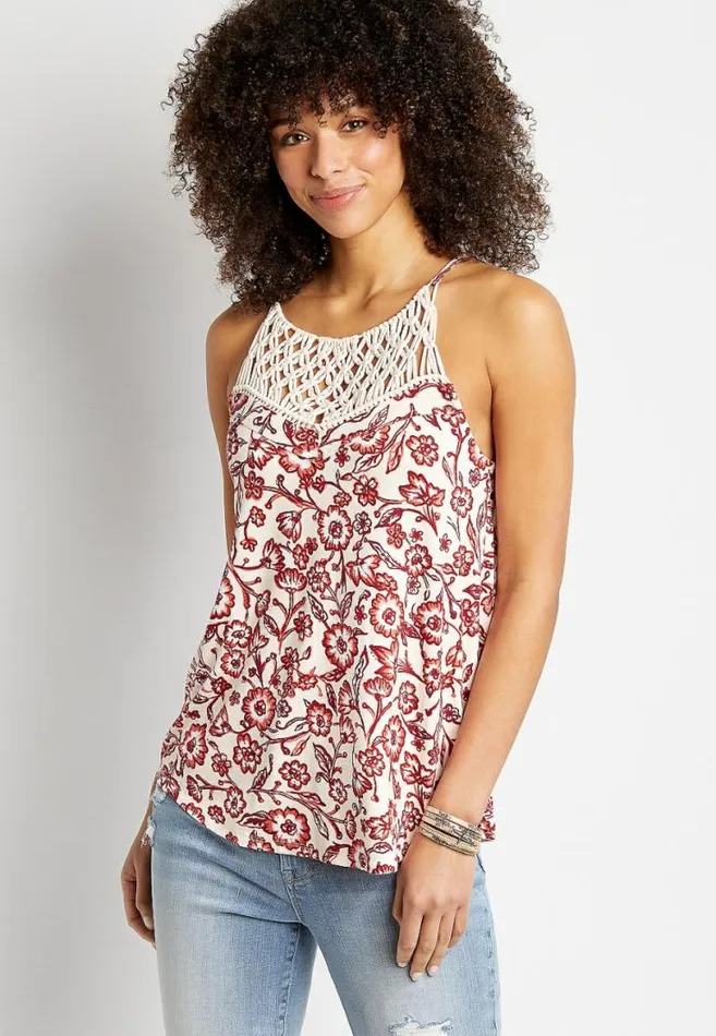 Women White Floral Macrame Tank Top Maurices Tops