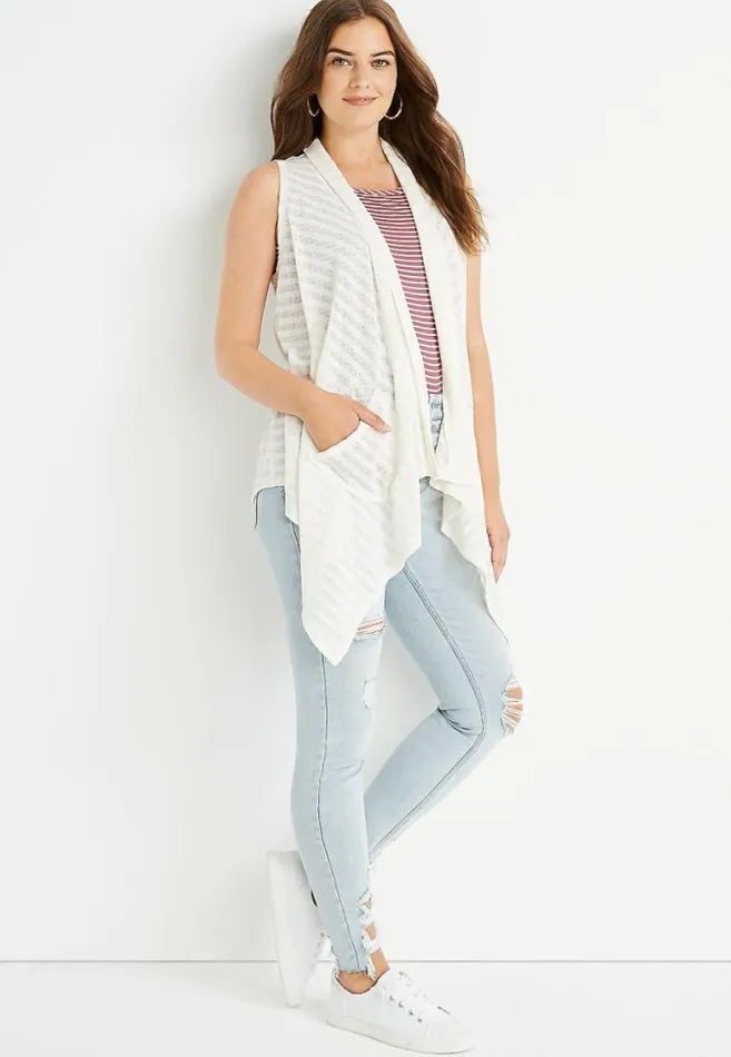 Women White Pocket Duster Vest Maurices Tops