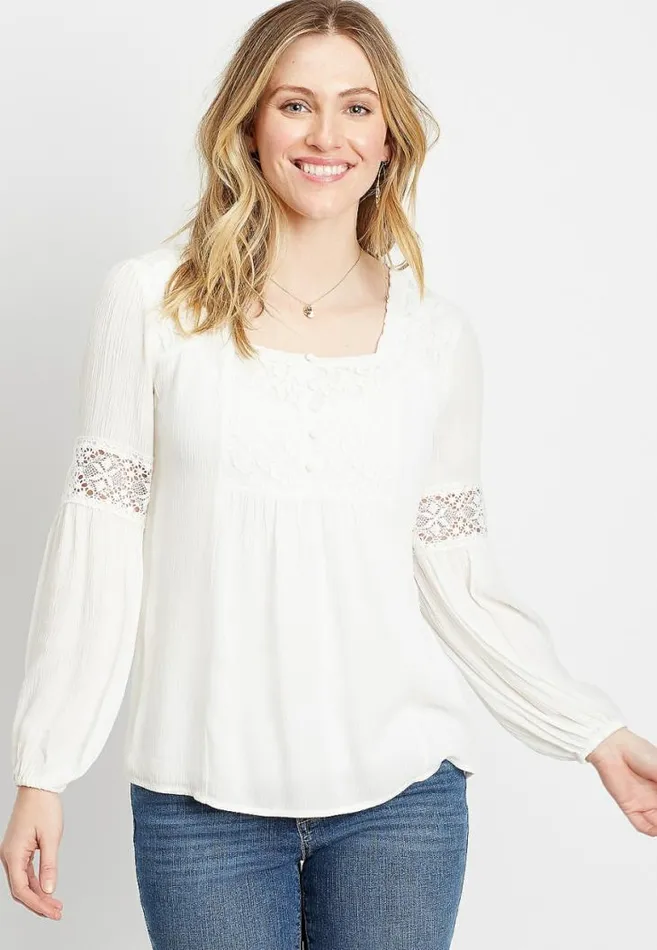 Women White Square Neck Lace Top Maurices Tops