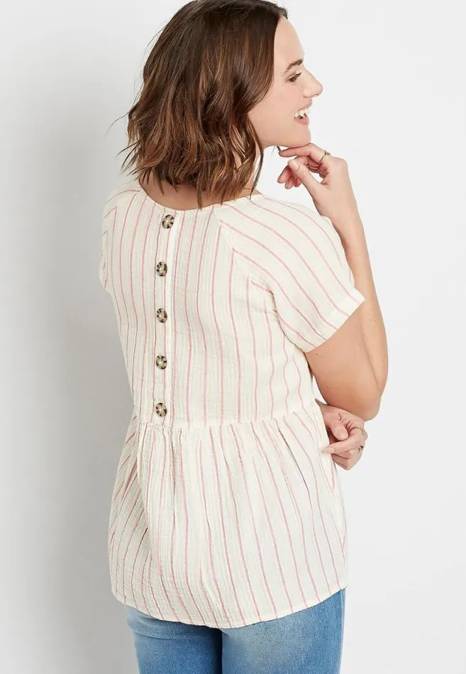 Women White Stripe Button Back Babydoll Top Maurices Tops