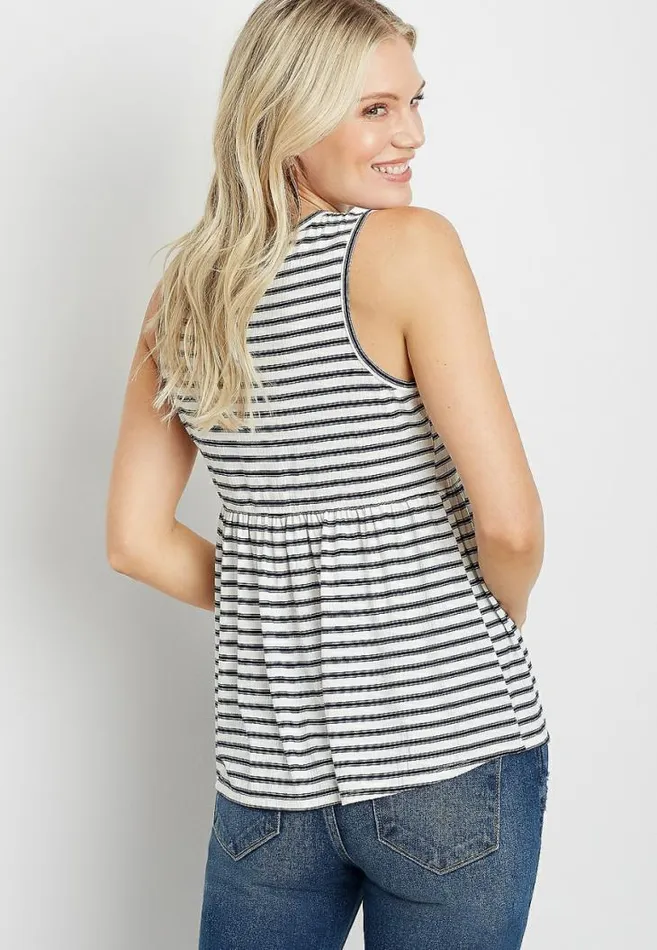 Women White Stripe Lace Up Babydoll Tank Top Maurices Tops