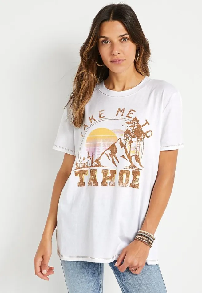 Women White Tahoe Oversized Graphic Tee Maurices Tops