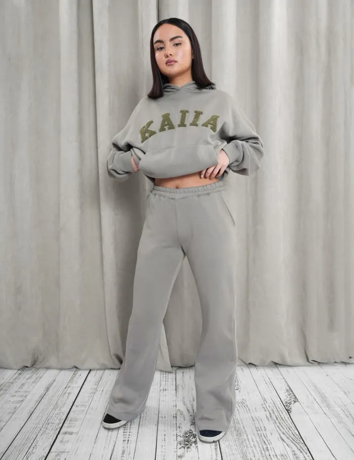 Women Wide Leg Sweat Pants Coord Khaki Green Public Desire Curve