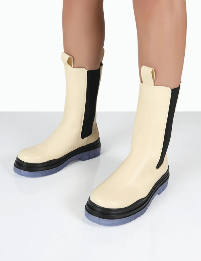 Women Winter Cream Ankle Chelsea Boots Ecru Public Desire Ankle Boots