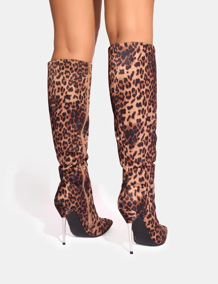 Women Witchcraft Leopard Lace Up Knee High Boots Leopard Public Desire Knee High Boots