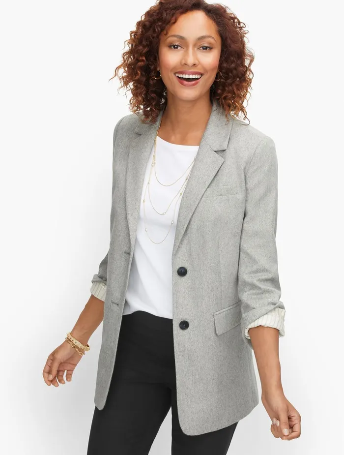 Women Wool Talbots Long Wool Blend Blazer Greynatural