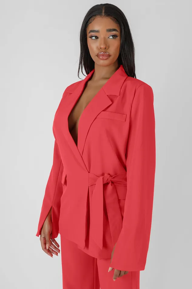 Women Wrap Waist Blazer Coral Kaiia Orange Public Desire Outerwear and Jackets