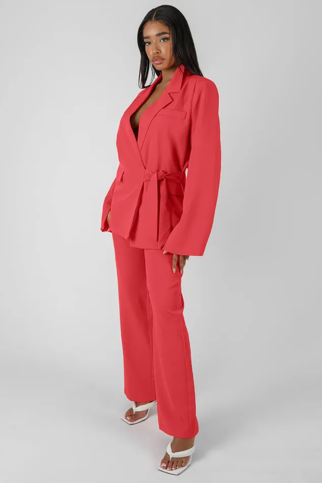 Women Wrap Waist Blazer Coral Kaiia Orange Public Desire Outerwear and Jackets