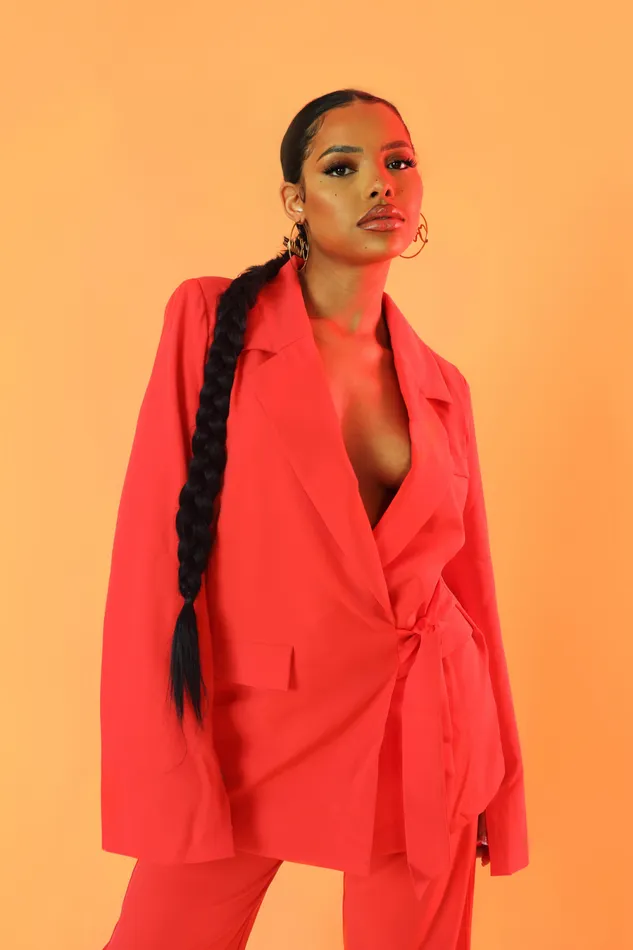 Women Wrap Waist Blazer Coral Kaiia Orange Public Desire Outerwear and Jackets