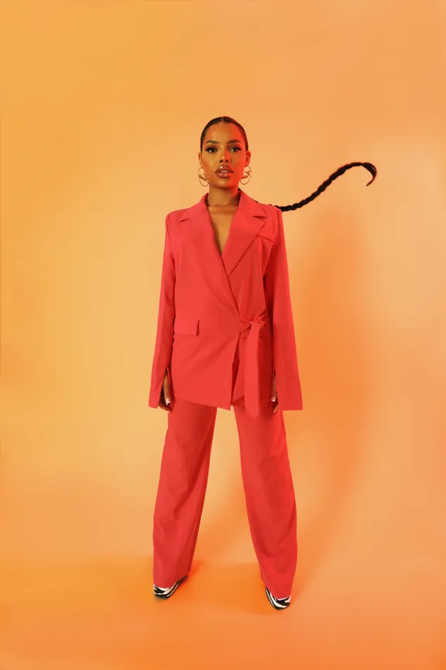 Women Wrap Waist Blazer Coral Kaiia Orange Public Desire Outerwear and Jackets
