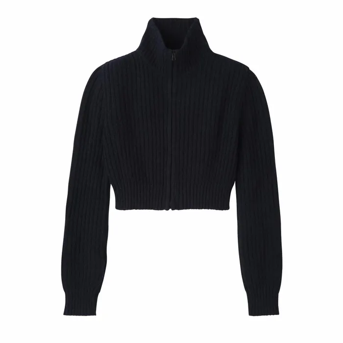 Women Zip Collar Short Cardigan Navy Longchamp Knitwear