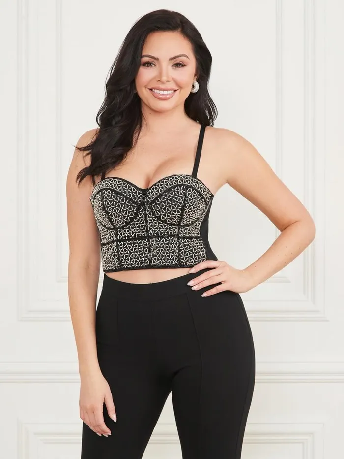 Women Zoe Bustier Top Jet Black Multi Marciano Tops And Sweaters
