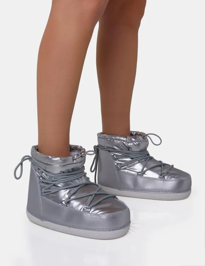 Women Zuri Silver Mirror Nylon Toggled Detailed Lace Up Chunky Snow Ankle Boots Silver Public Desire Sock Boots Women Zuri Silver Mirror Nylon Toggled Detailed Lace Up Chunky Snow Ankle Boots Silver Public Desire Sock Boots