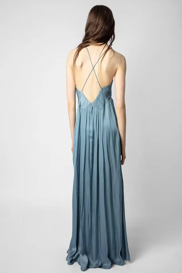 Zadig and Voltaire Dresses RAYONNE SATIN DUSTY BLUE 8211 Women Zadig and Voltaire Dresses RAYONNE SATIN DUSTY BLUE 8211 Women