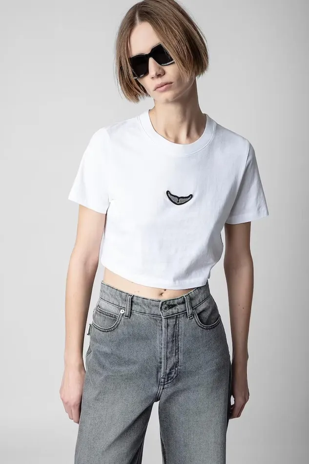 Zadig and Voltaire TShirts CARLY WINGS CROP WHITE 8211 Women Zadig and Voltaire TShirts CARLY WINGS CROP WHITE 8211 Women