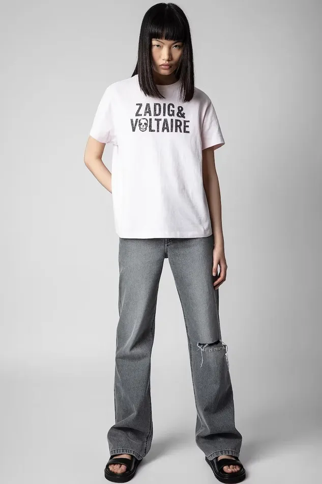 Zadig and Voltaire TShirts OMMA ZV TSHIRT PASTEL PINK 8211 Women Zadig and Voltaire TShirts OMMA ZV TSHIRT PASTEL PINK 8211 Women