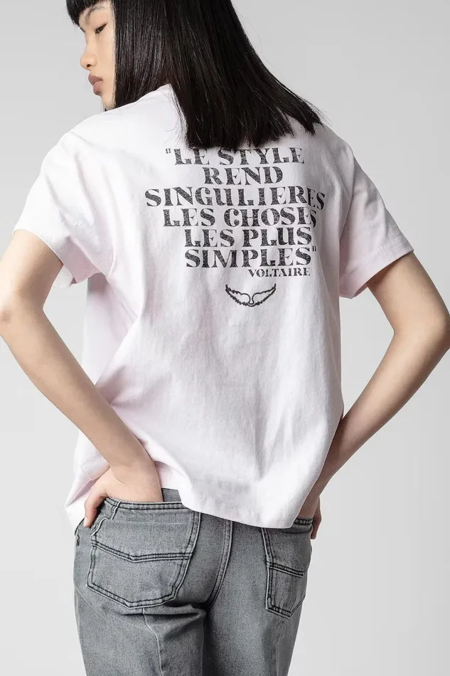 Zadig and Voltaire TShirts OMMA ZV TSHIRT PASTEL PINK 8211 Women Zadig and Voltaire TShirts OMMA ZV TSHIRT PASTEL PINK 8211 Women