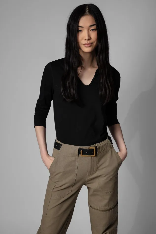 Zadig and Voltaire TShirts TUNISIEN ML STRASS B BLACK 8211 Women