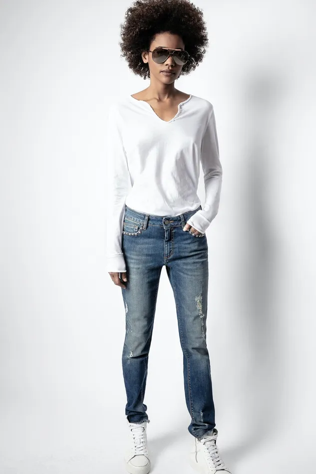 Zadig and Voltaire TShirts TUNISIEN ML STRASS TDM PER TEE WHITE 8211 Women