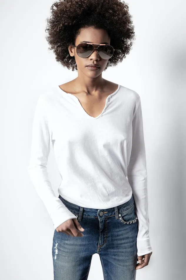 Zadig and Voltaire TShirts TUNISIEN ML STRASS TDM PER TEE WHITE 8211 Women Zadig and Voltaire TShirts TUNISIEN ML STRASS TDM PER TEE WHITE 8211 Women